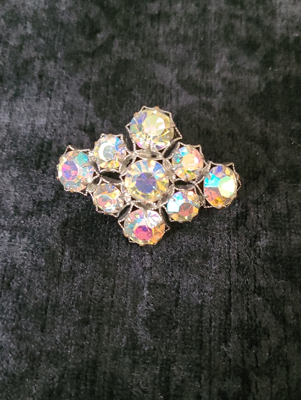 Vintage Aurora Borealis Crystal Cluster Brooch - SilverTone